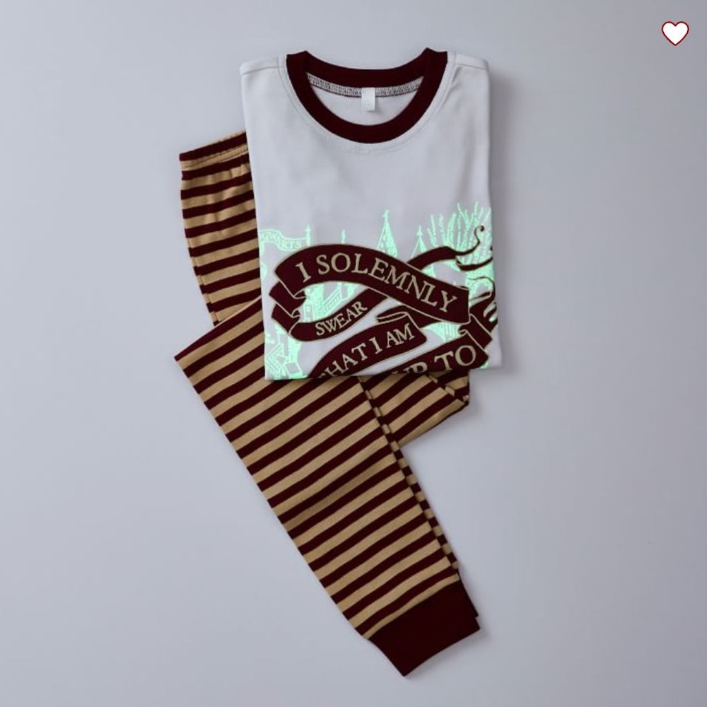 Harry Potter Marauder's Map Teen Glow-in-the-Dark Fitted Pajama Set Sz Large